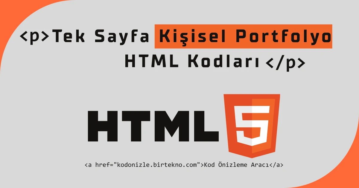 Tek Sayfa Kişisel Portfolyo HTML Kodları (2026 Ücretsiz)